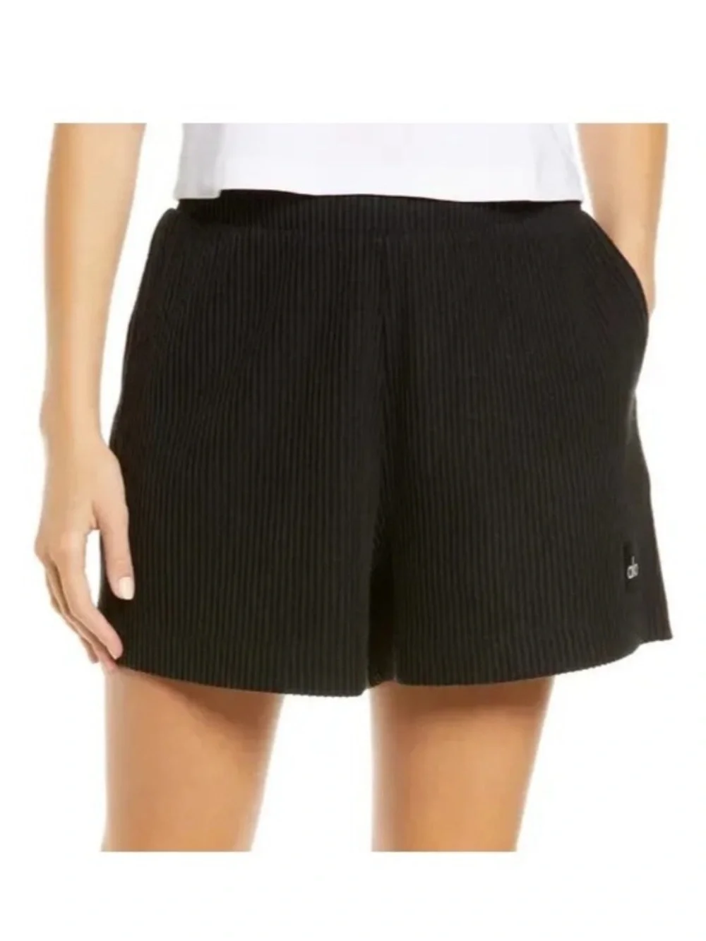 Alo Yoga Muse Ribbed Shorts Knit Black Workout Athletic Lounge Gym